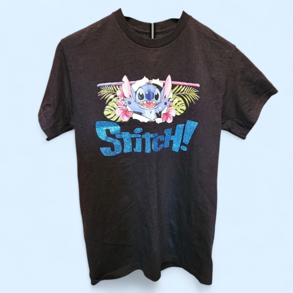 STITCH Kids Tshirt Black Sparkly Graphic Glitter Estimated‎ Kids Medium (6-8)